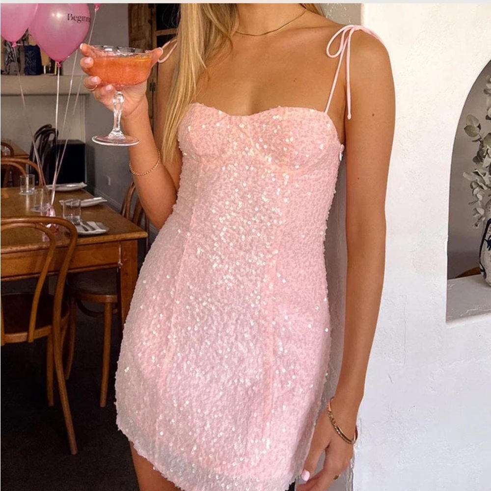 Beginning Boutique Penny Lane Light Pink Sequin Mini Dress